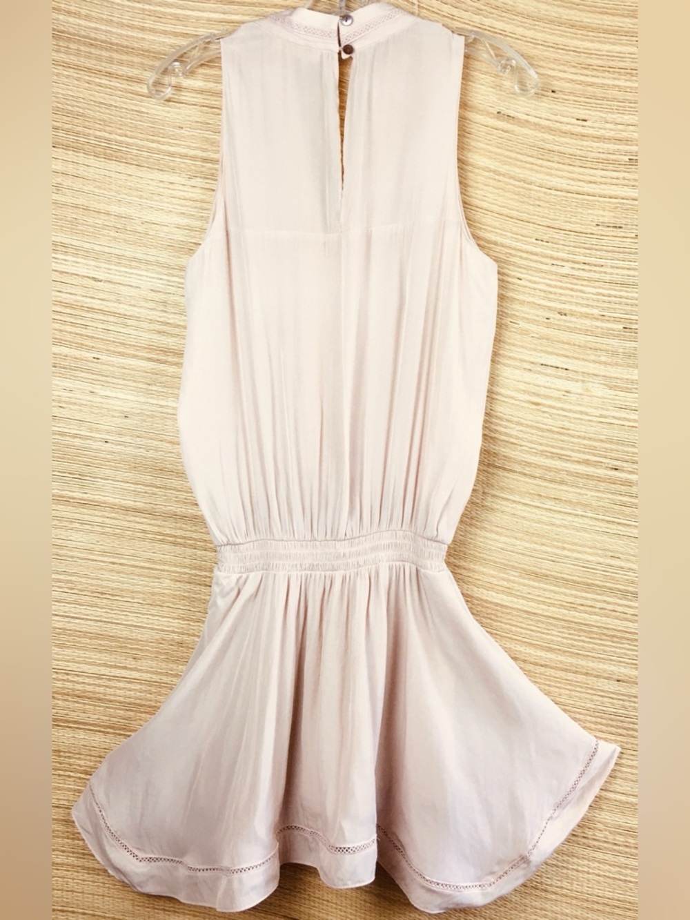 Ramy Brook Pale Pink Silk-Feel Smocked Waist Mini Dress Size M - Picture 6 of 12